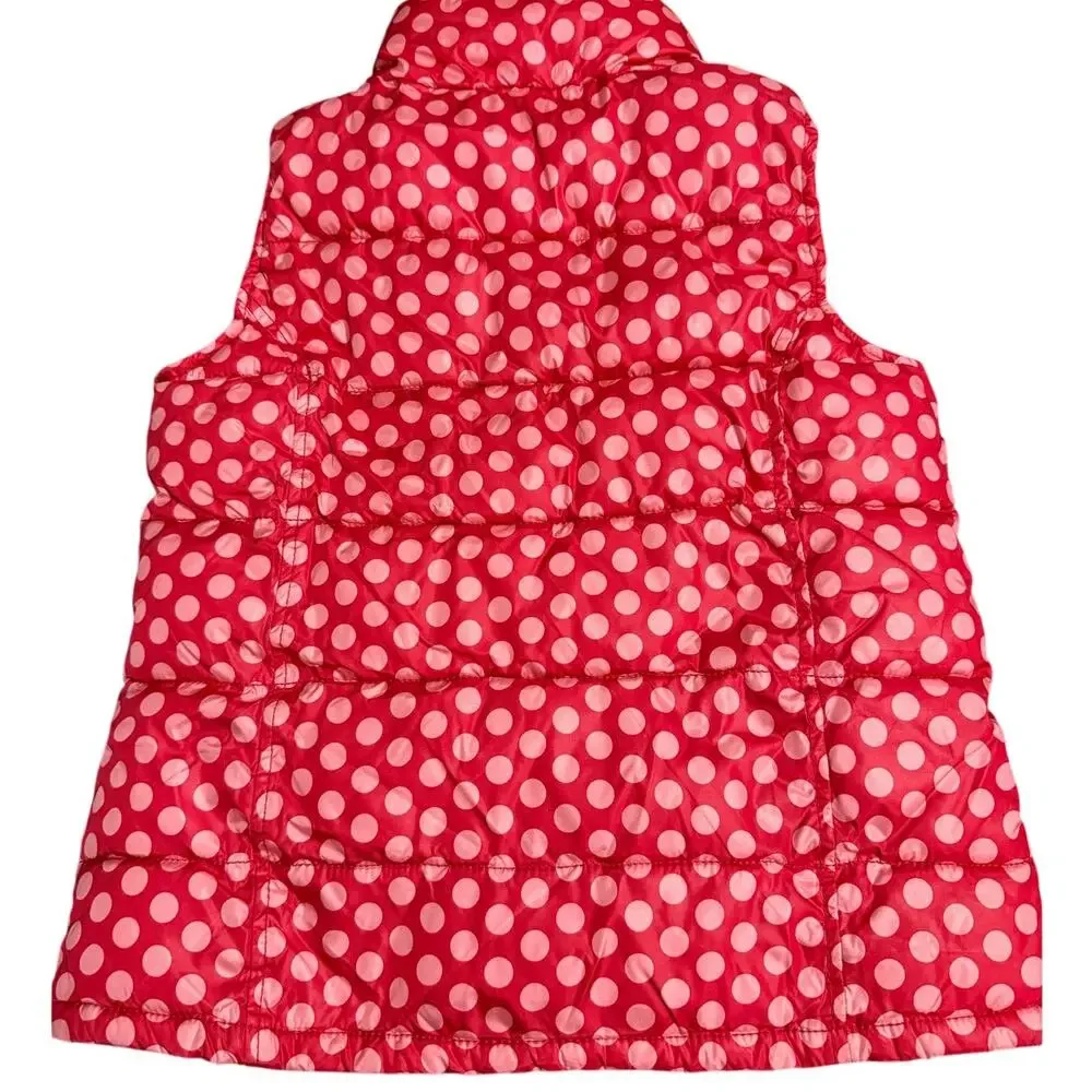 Gap Girl's Puffer Vest Kid's XL 12 Pink Polka Dots Zip Up Fleece Lined Quilted